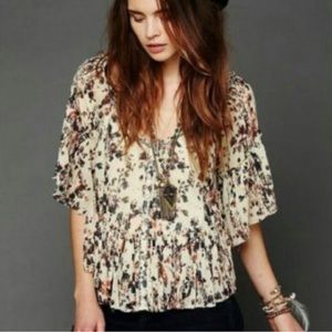 Free People Seafoam Gauze Cotton Printed Cape Top